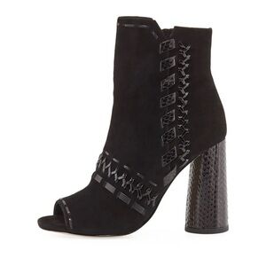 Donald Pliner Bridget Black Open Toe Suede Ankle Boots 6.5